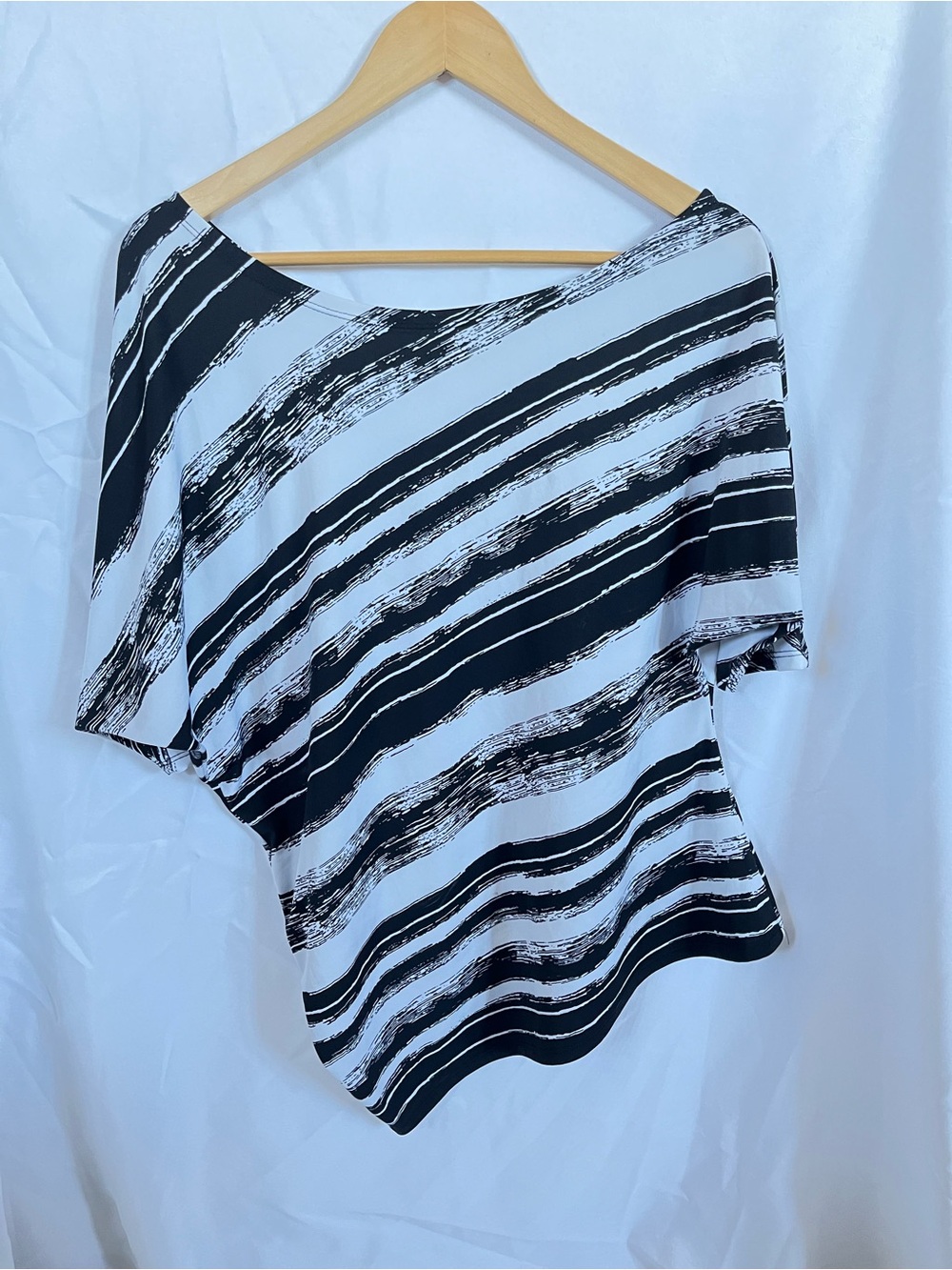 Women's Black & White Striped Off-Shoulder Tee